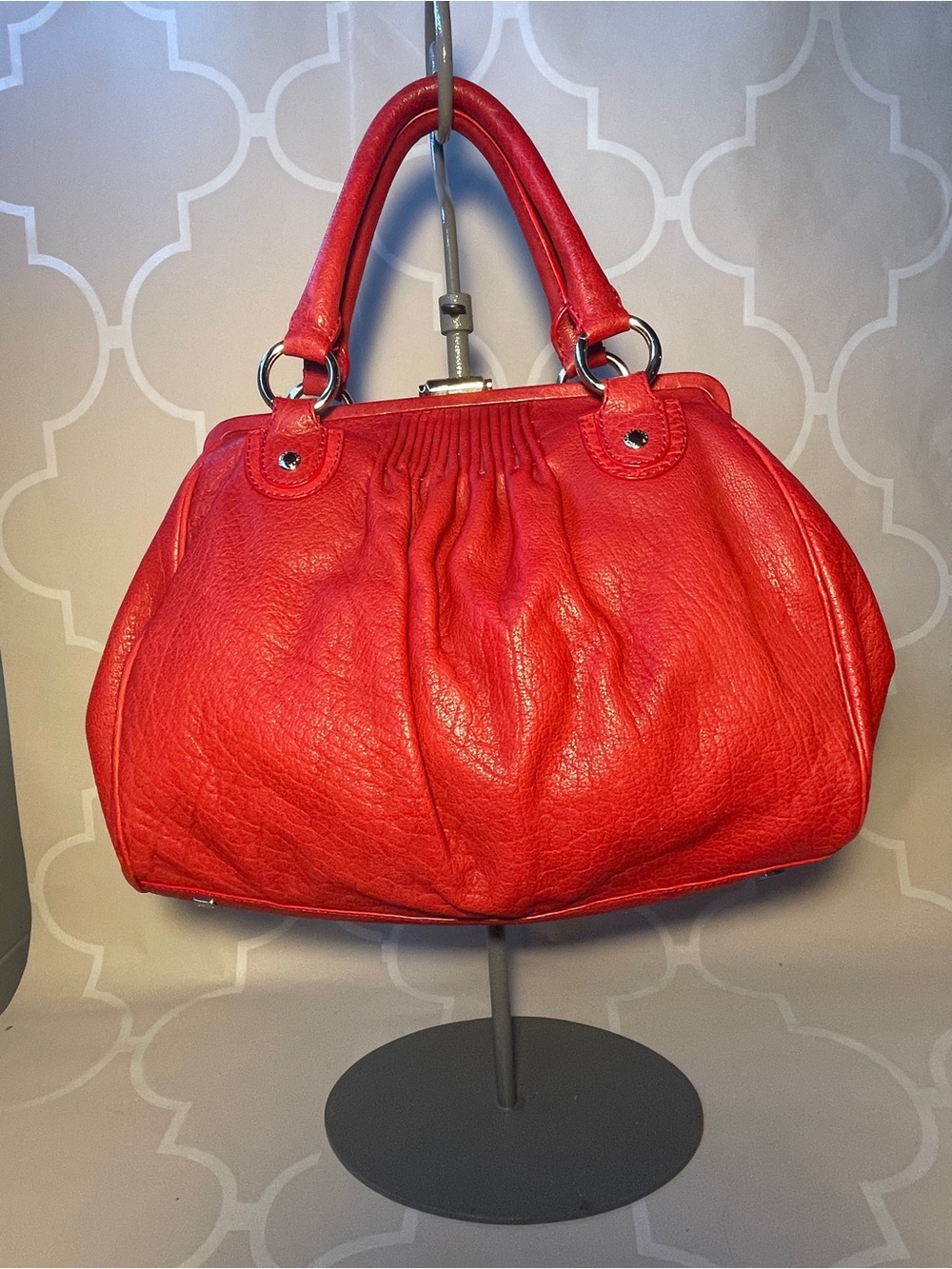Vintage Elliott Lucca Red Leather Satchel Top Handle Shoulder Bag - Picture 3 of 14